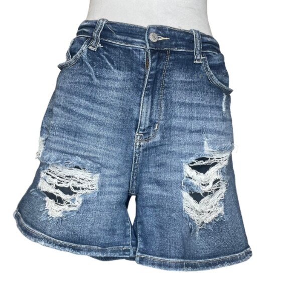 Judy Blue Pants - Judy Blue Women's High Waist Distressed Frayed Medium Wash Blue Jeans Plus 1X